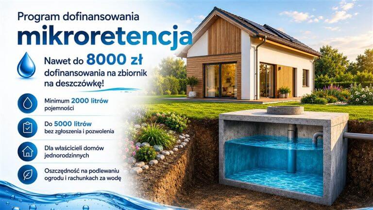 Program dofinansowania Mikroretencja - do 8000 zl na zbiornik na deszczowke